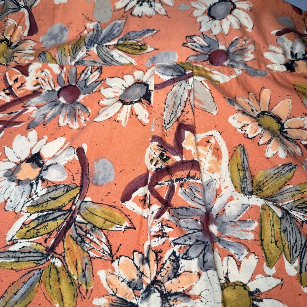 VTG Banana Republic Hawaiian Shirt Mens M Peach Cotton Tropic Daisy Miami Pastel